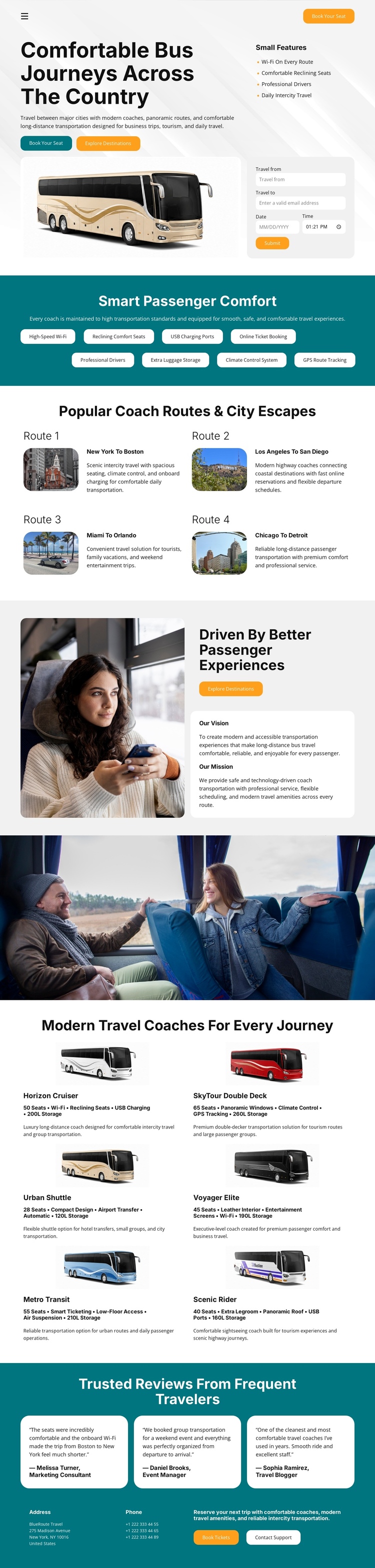 Modern Bus Travel One Page Template