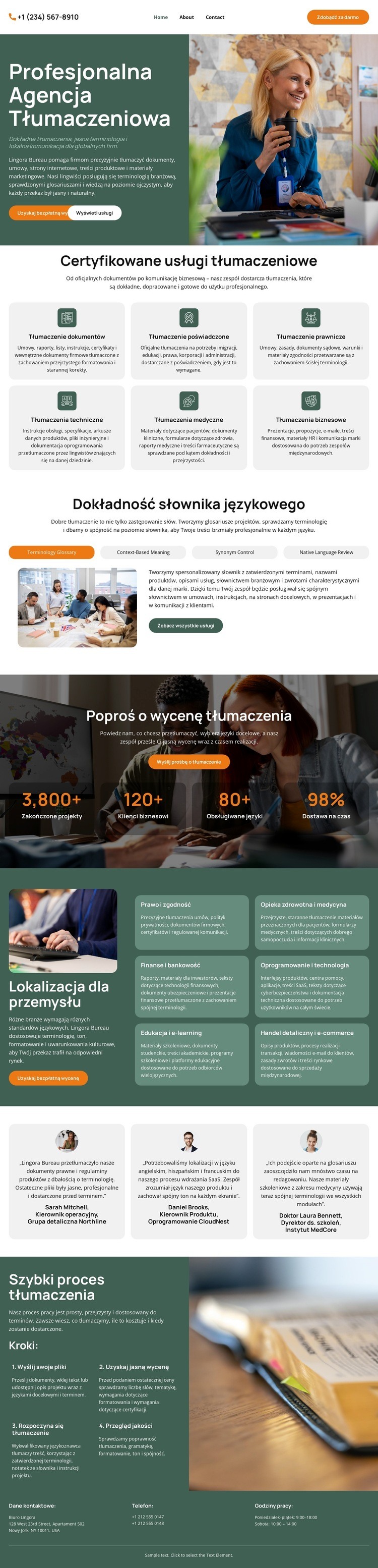 Agencja tłumaczeń słownikowych Projekt strony internetowej