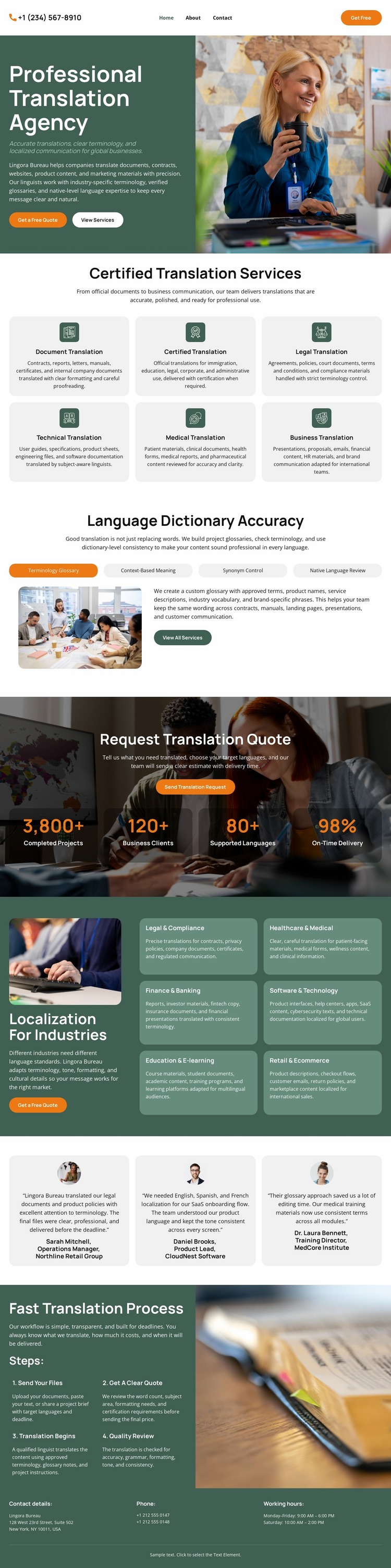 Dictionary Translation Agency Website Mockup