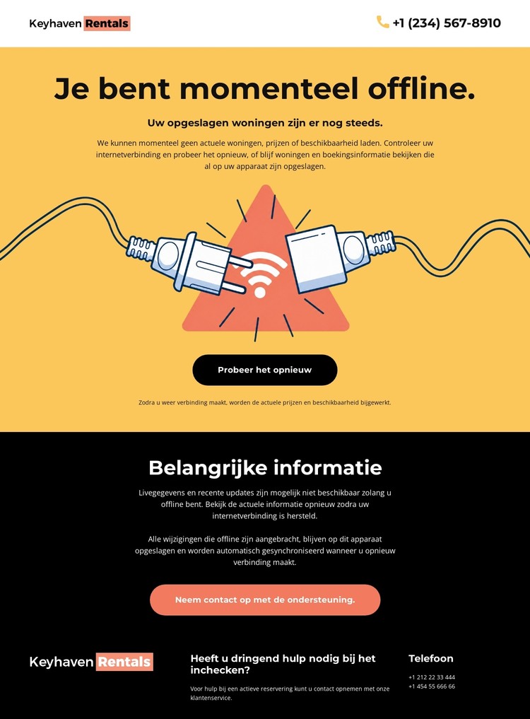 Geen verbindingspagina HTML-sjabloon