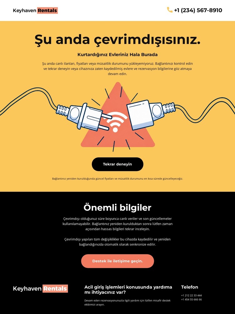 Bağlantı Yok Sayfası HTML Şablonu
