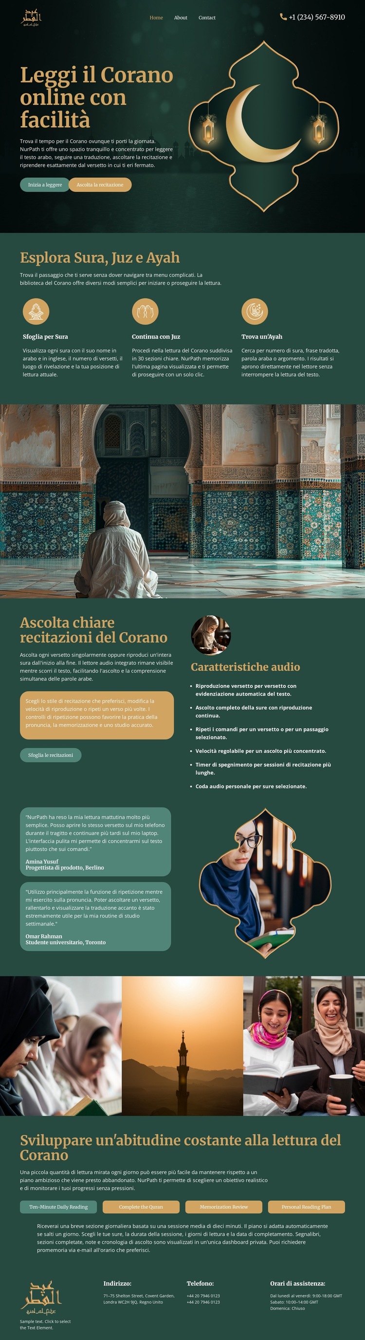 Lettura del Corano online Modello di sito Web