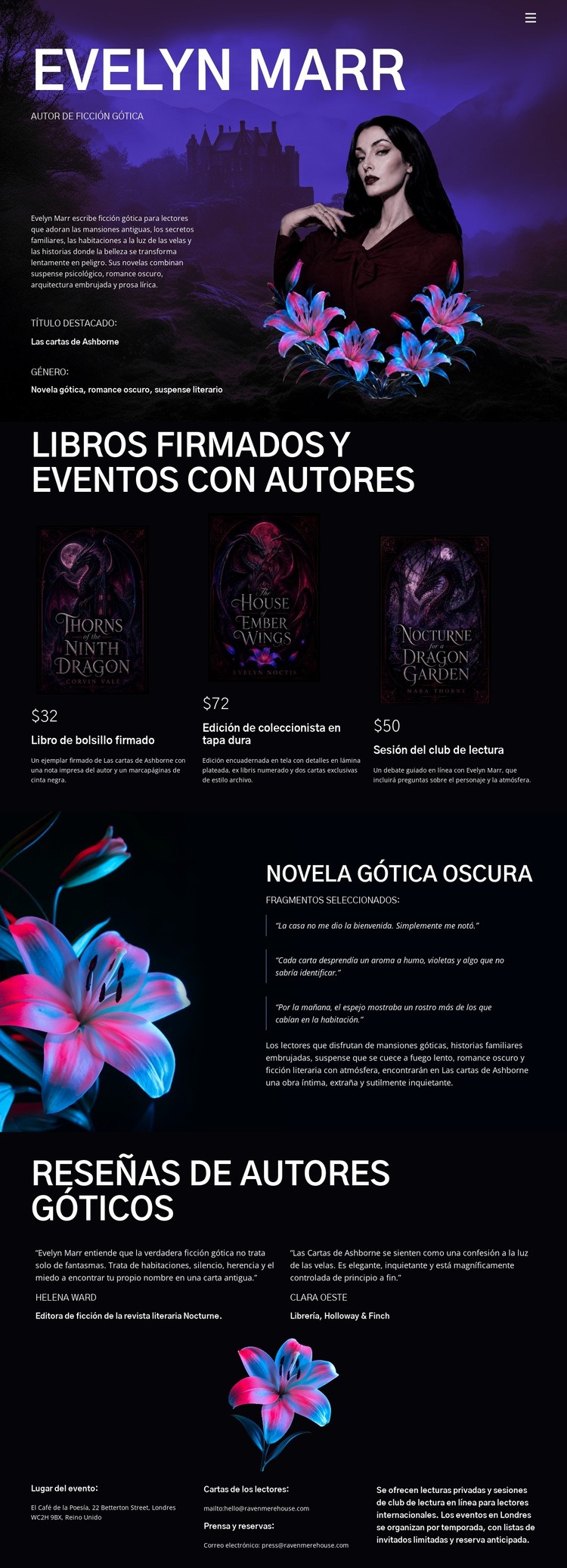 Autor de ficción oscura Plantilla de sitio web