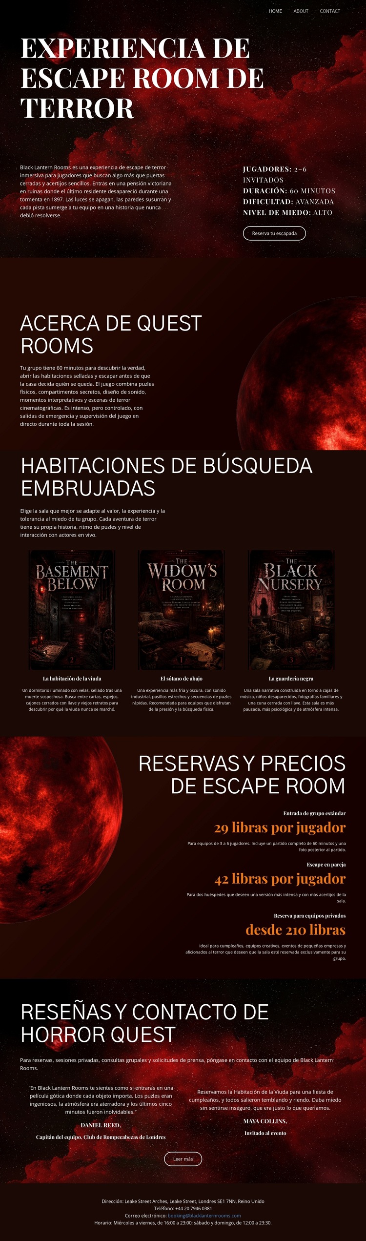 Sala de escape de terror Plantilla de sitio web