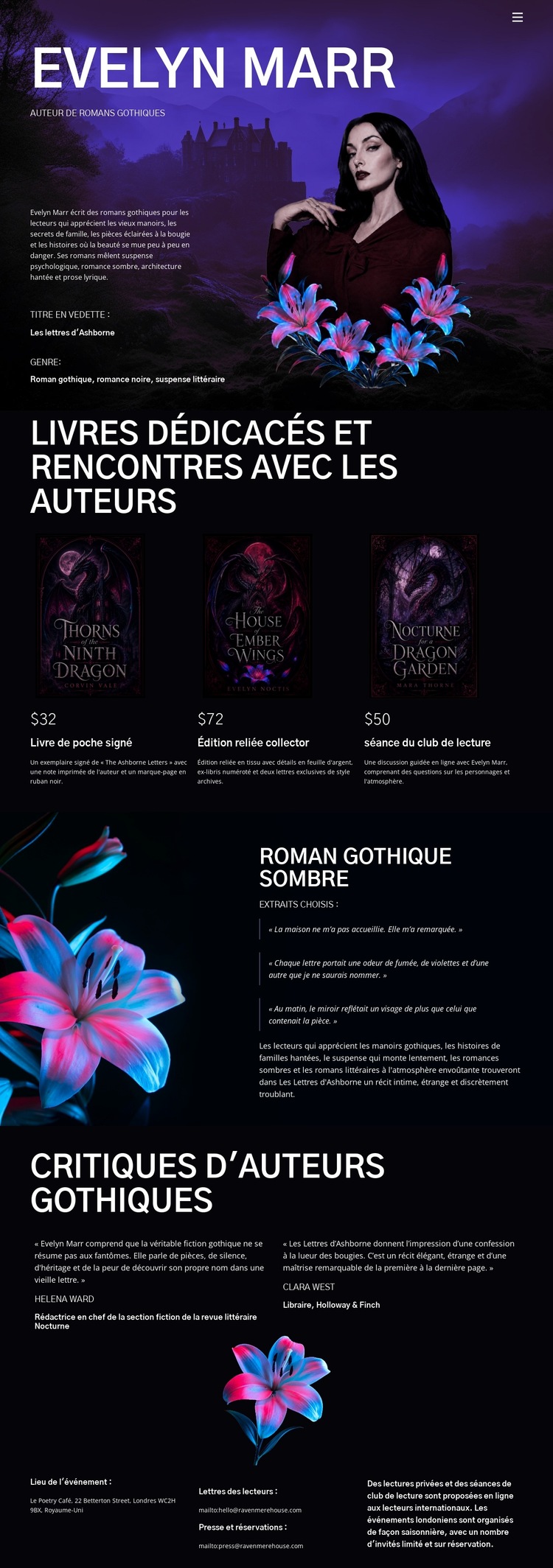 Auteur de fiction sombre Modèle de site Web