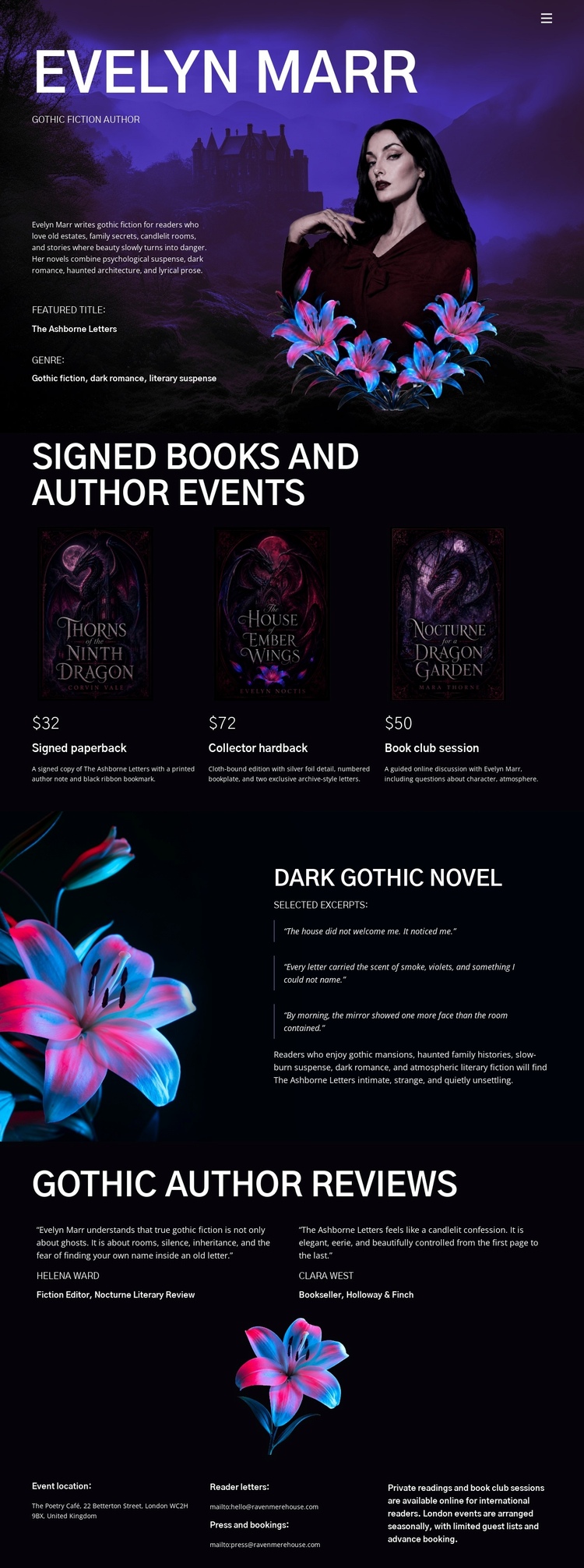 Dark Fiction Author One Page Template
