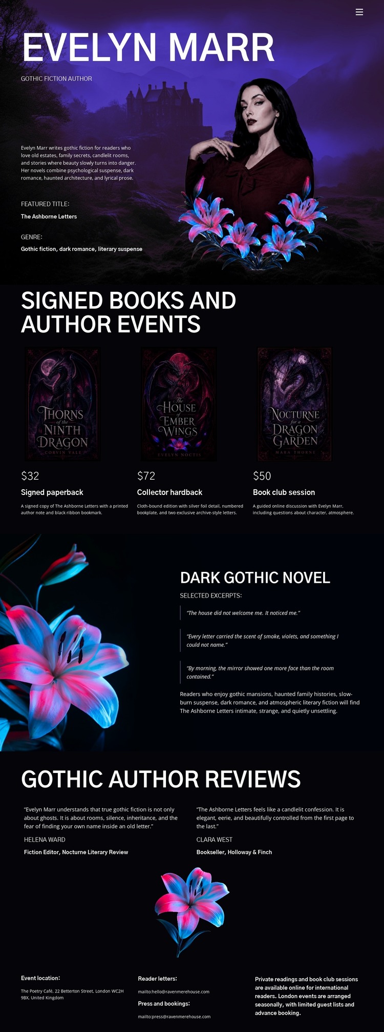 Dark Fiction Author Website Mockup