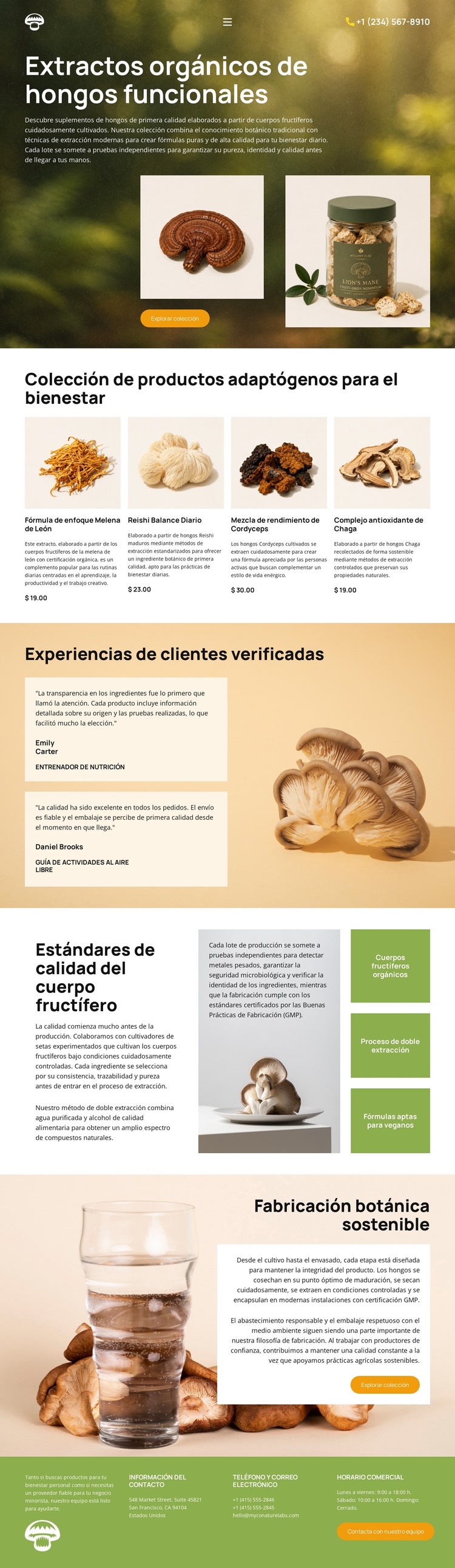 Bienestar con hongos orgánicos Plantilla HTML
