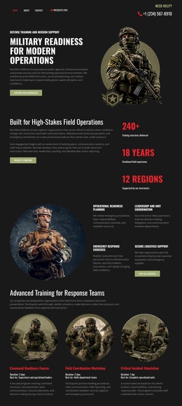 Awesome One Page Template For Modern Military Defense