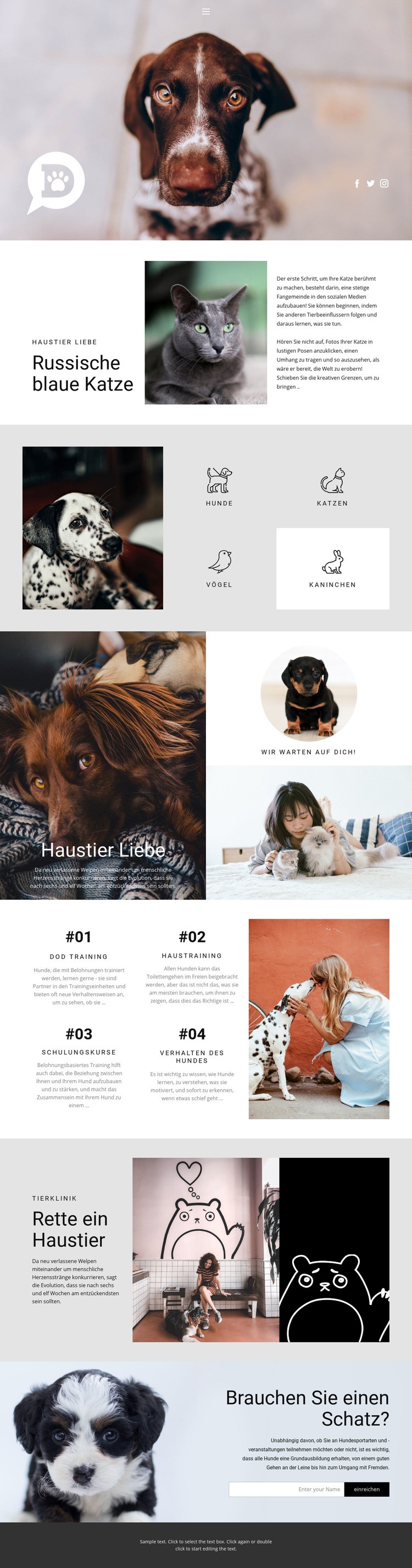 Pflege für Haustiere und Tiere HTML Website Builder