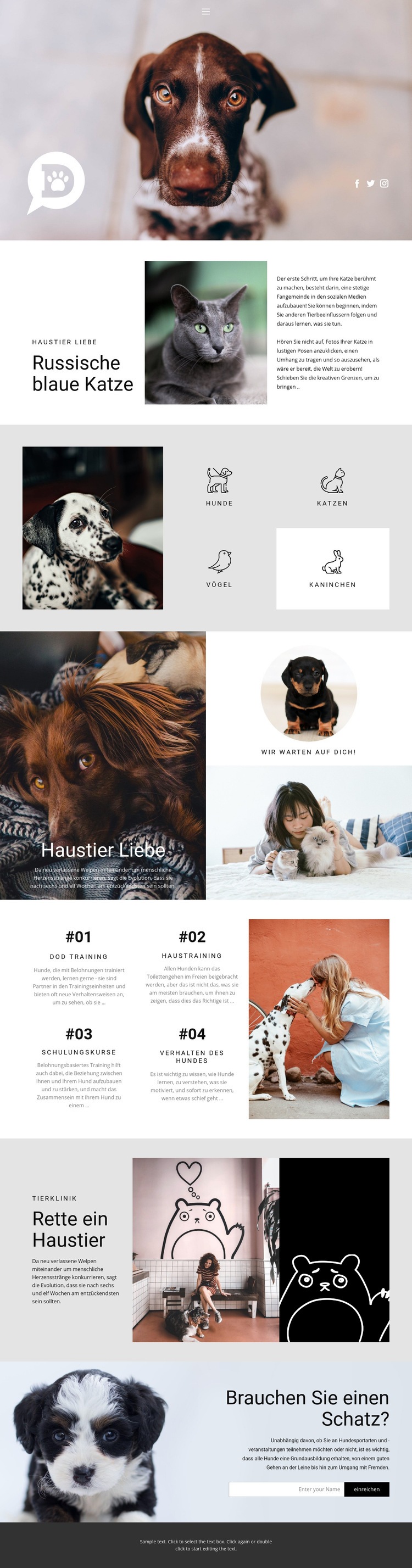 Pflege für Haustiere und Tiere Website design