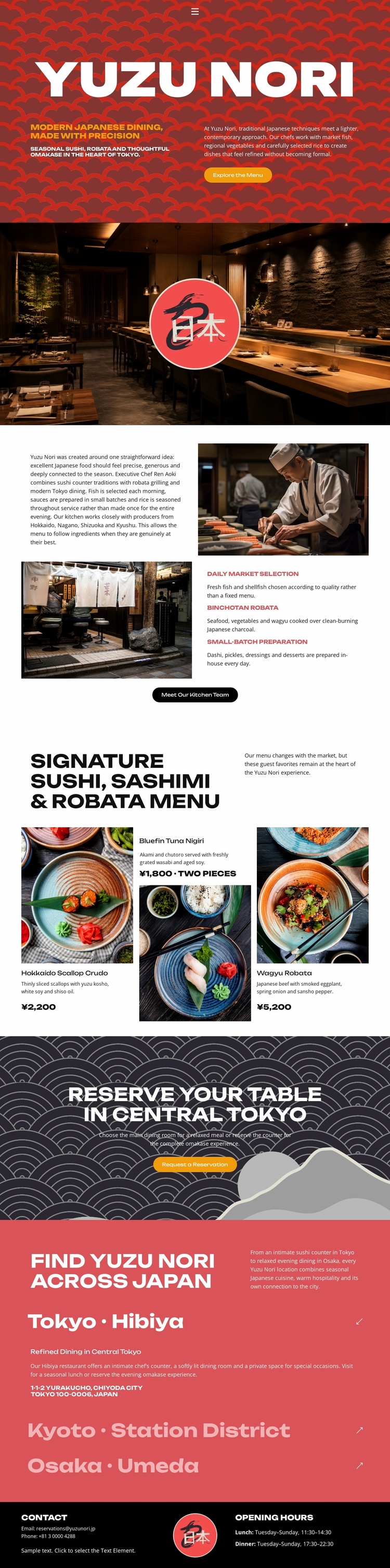 Modern Japanese Restaurant Landing Page