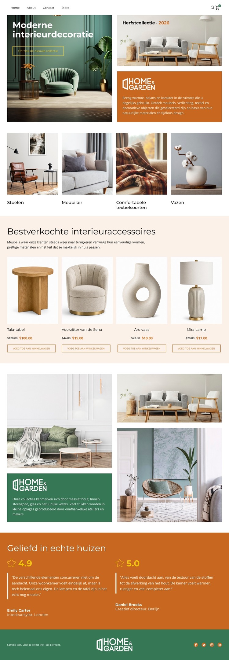 Minimalistische meubels voor thuisdecoratie HTML-sjabloon