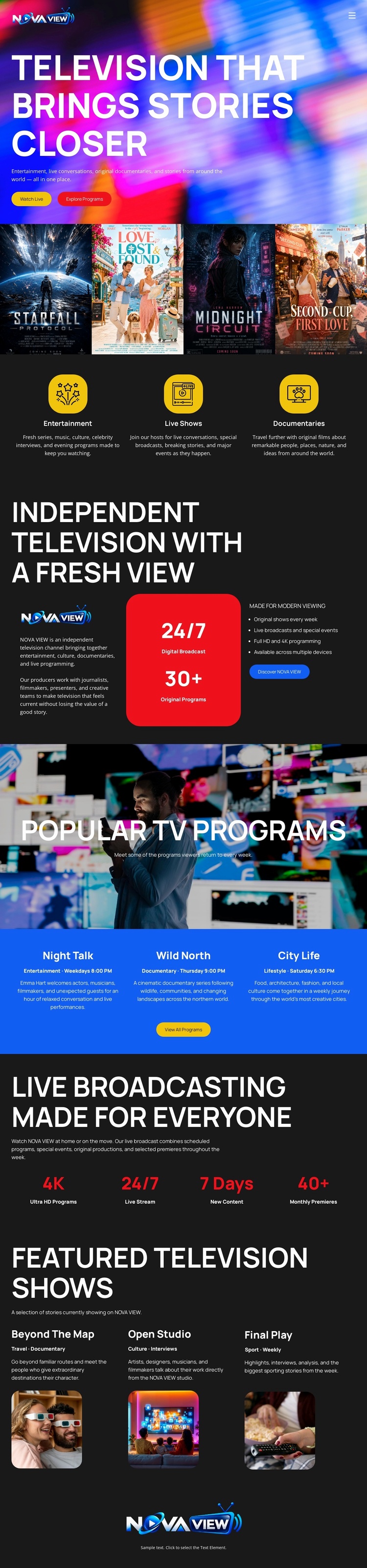 Modern Television Channel Landing Page