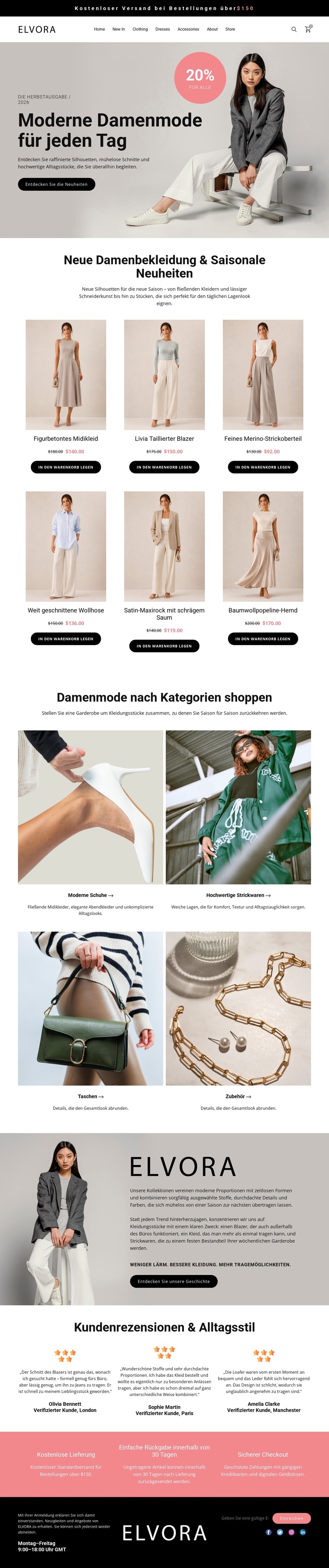 Modernes Damenmodegeschäft Website-Vorlage
