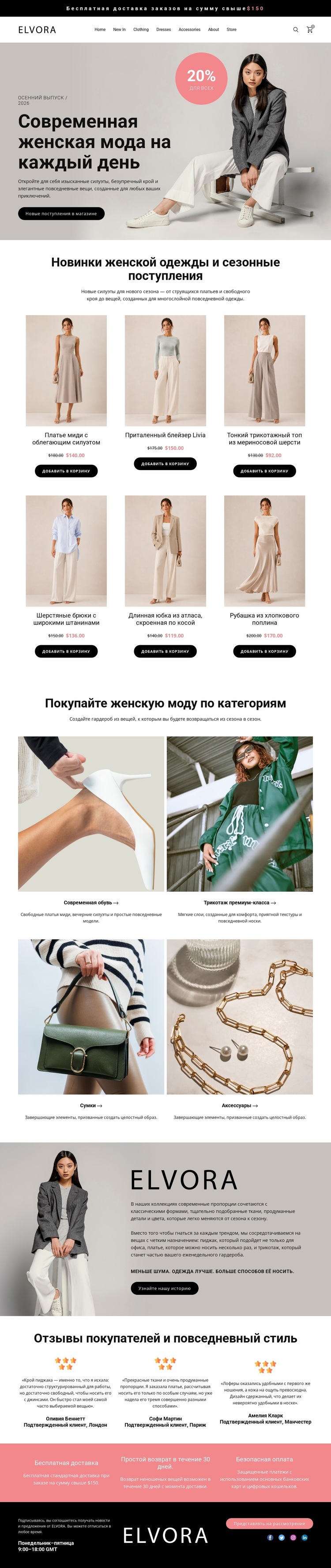 Современный магазин женской моды Шаблон веб-сайта