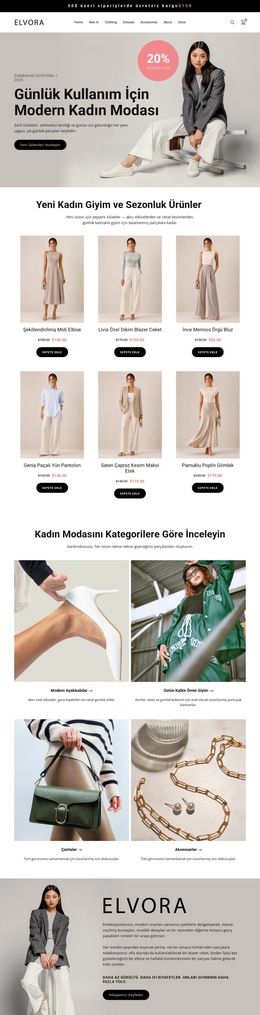 Modern Kadın Moda Mağazası Web Sitesi Şablonları