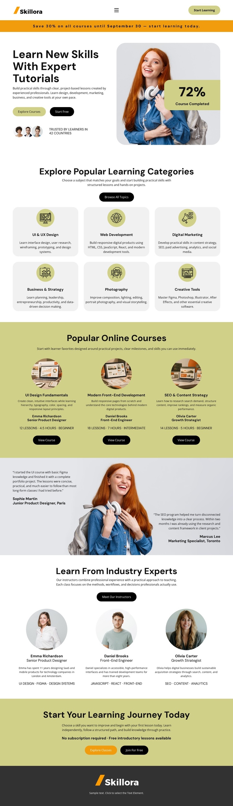Tutorial Online Learning One Page Template