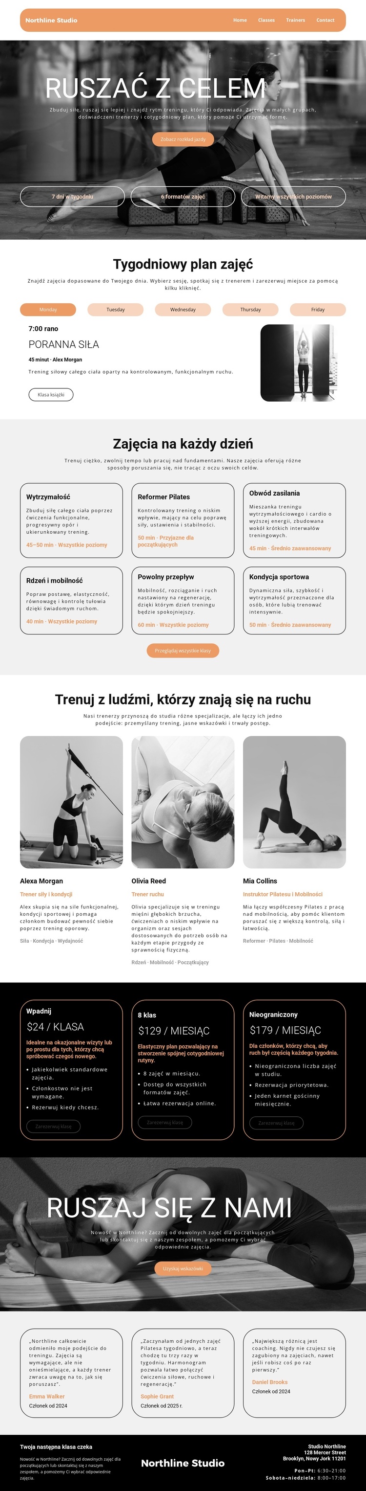 Tygodniowy plan zajęć Motyw WordPress