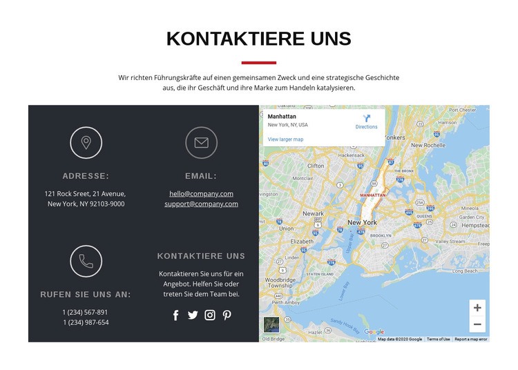 Kontaktblock mit Karte HTML Website Builder