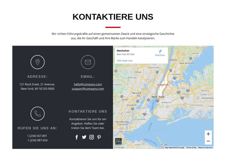 Kontaktblock mit Karte HTML5-Vorlage