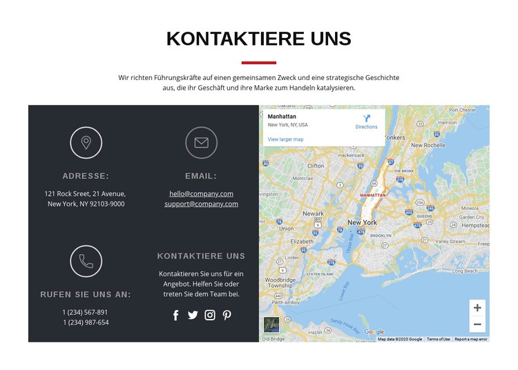 Kontaktblock mit Karte Website-Modell