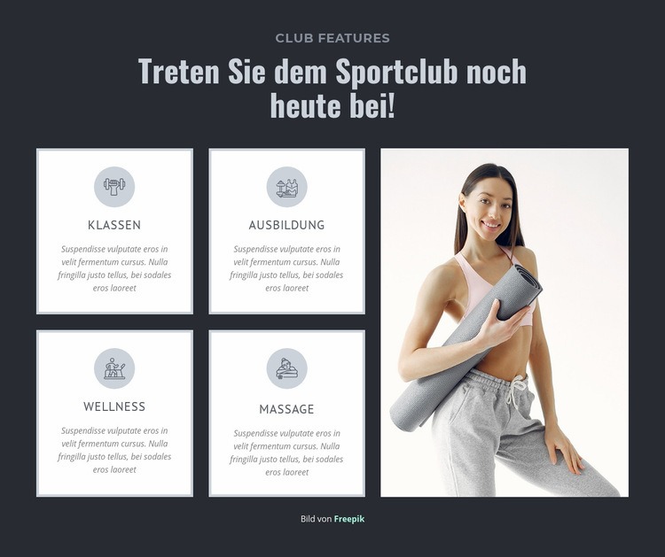 Gesunder Lebensstil und Sportverein Website-Modell