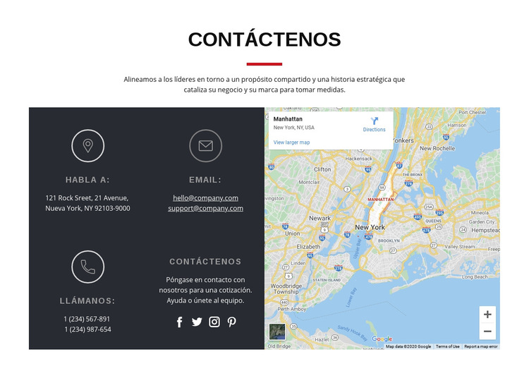 Bloque de contactos con mapa Plantilla de sitio web
