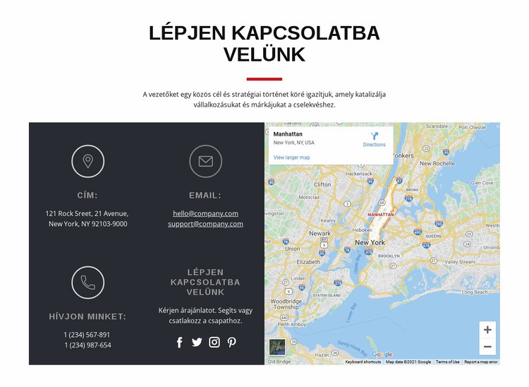 Kapcsolat blokk a térképpel Weboldal tervezés