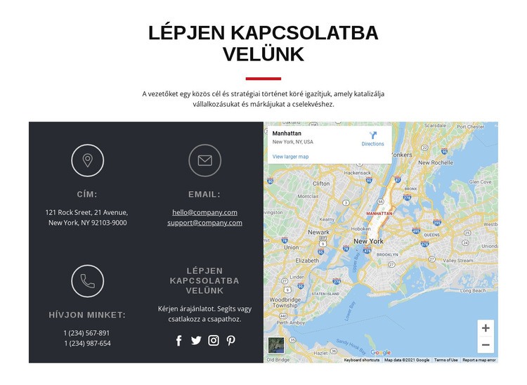Kapcsolat blokk a térképpel WordPress Téma