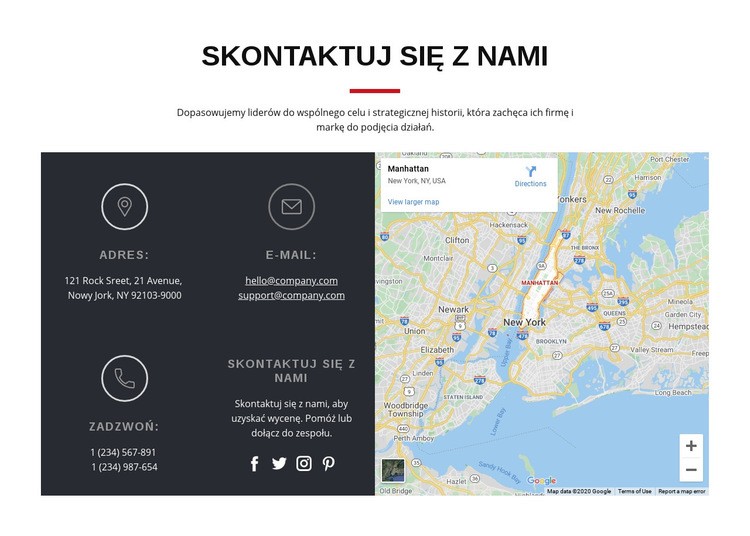 Blok kontaktowy z mapą Kreator witryn internetowych HTML