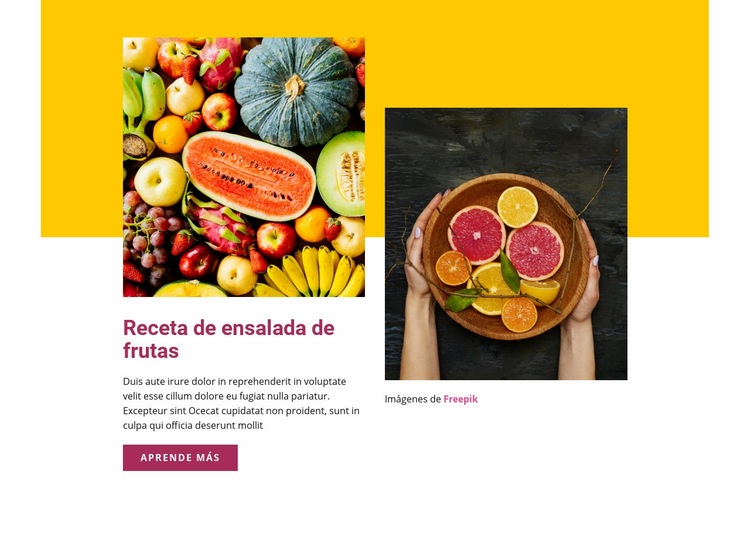 Receta de ensalada de frutas Maqueta de sitio web