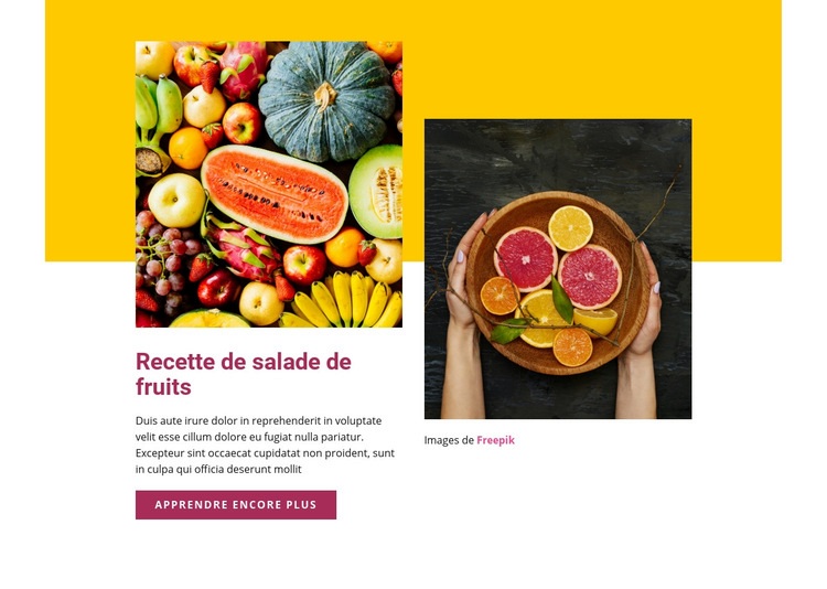 Recette de salade de fruits Maquette de site Web