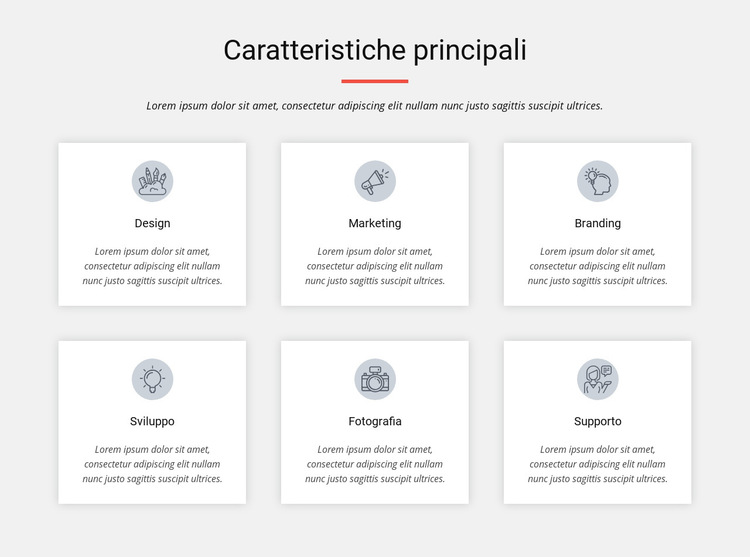 Caratteristiche principali Modello di sito Web