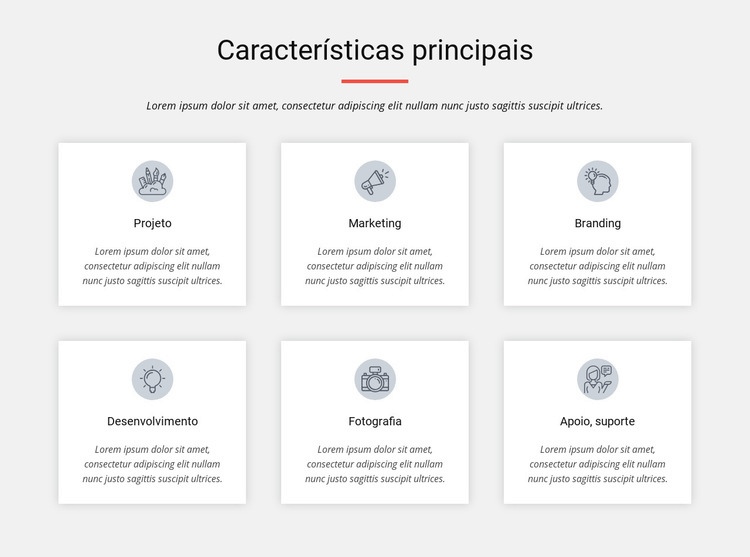 Características principais Construtor de sites HTML