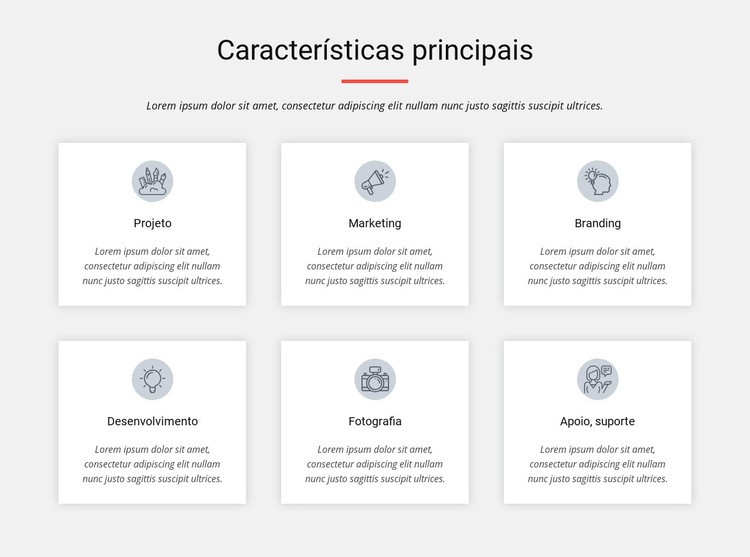 Características principais Design do site