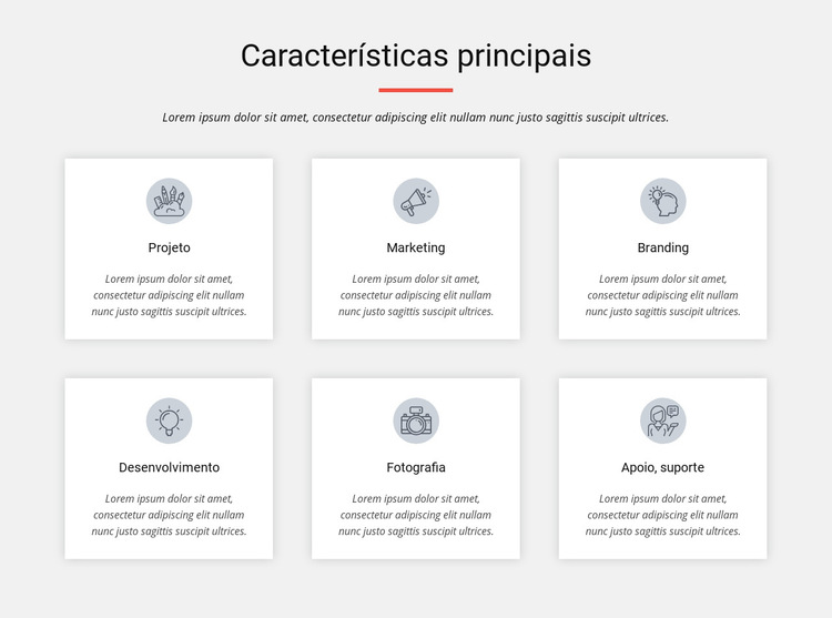 Características principais Modelo de site