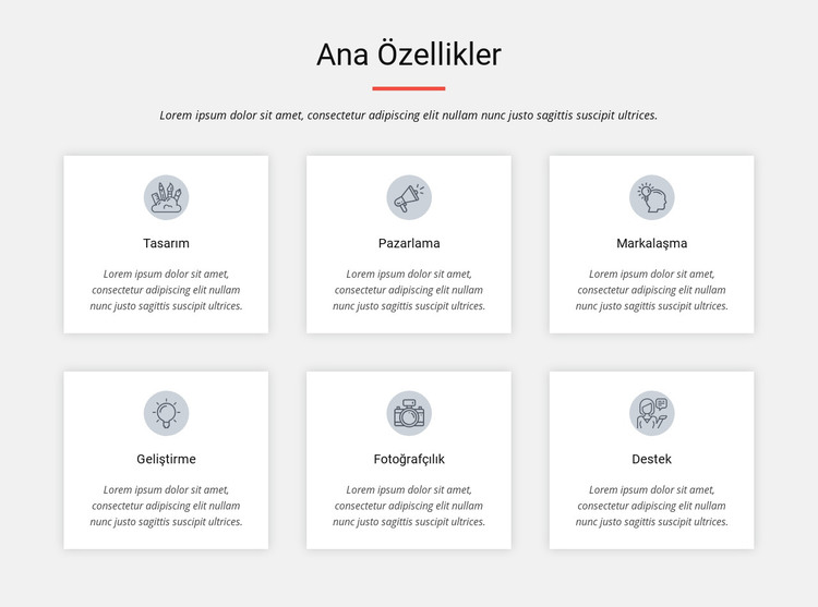 Ana Özellikler HTML Şablonu