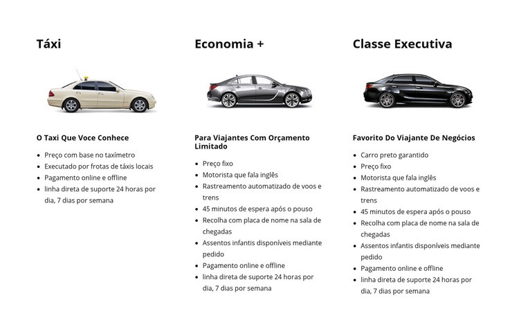 Serviço de táxi e carro Construtor de sites HTML