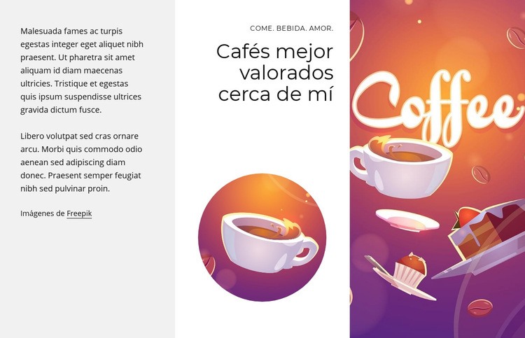 Cafés mejor valorados Maqueta de sitio web