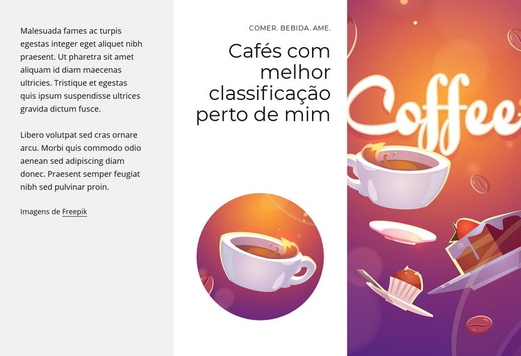 Cafés com melhor classificação Maquete do site