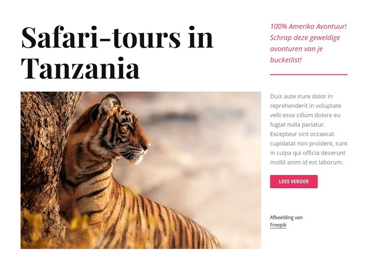 Safarireizen in Tanzania Sjabloon voor één pagina