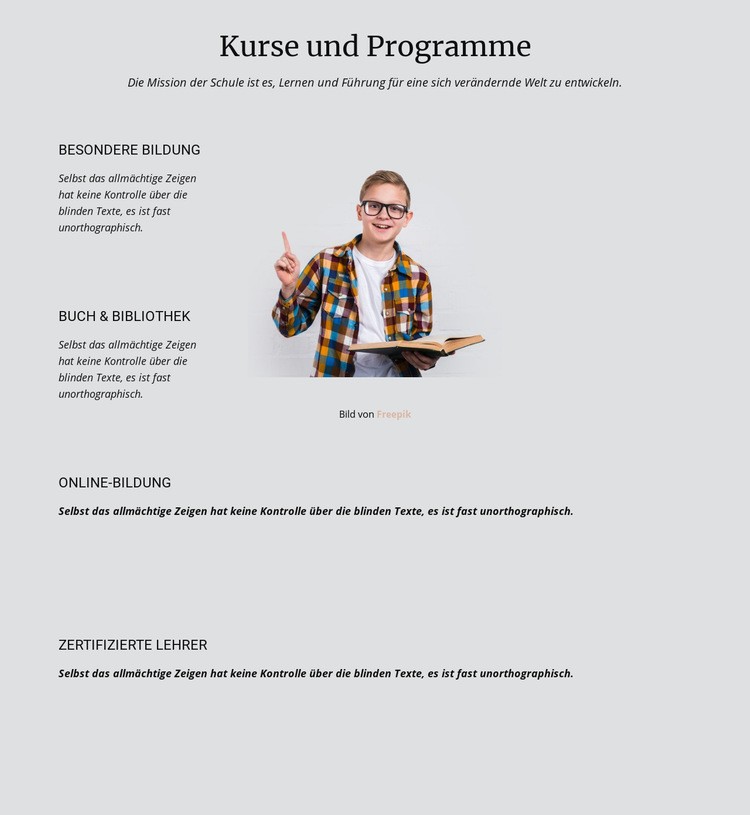 Kurse und Programme Website-Modell