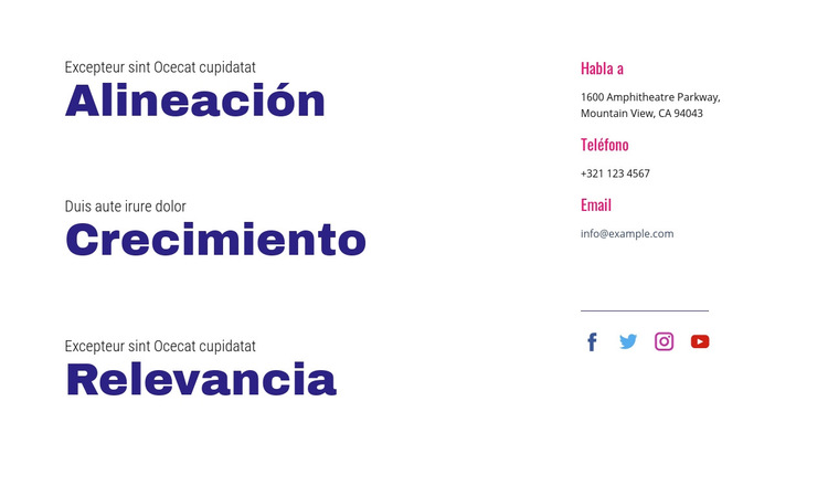 Alineación, crecimiento, relevancia Plantilla de sitio web