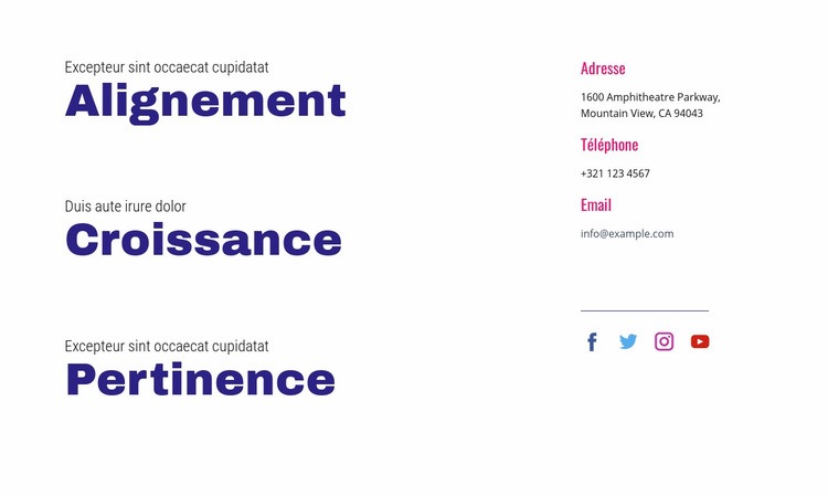 Alignement, croissance, pertinence Créateur de site Web HTML