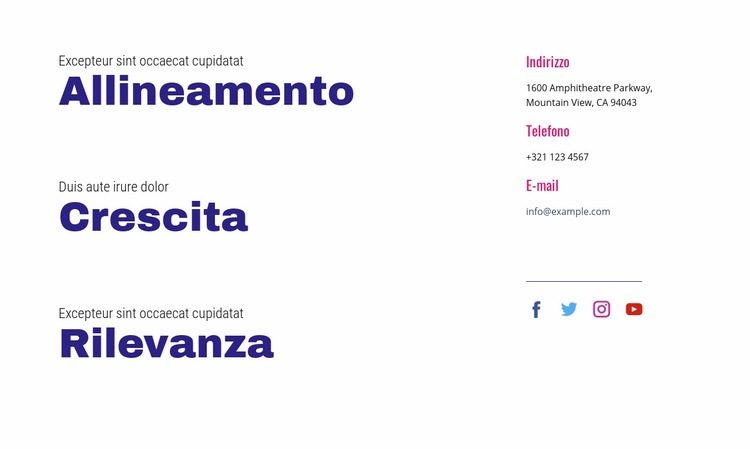 Allineamento, crescita, rilevanza Costruttore di siti web HTML