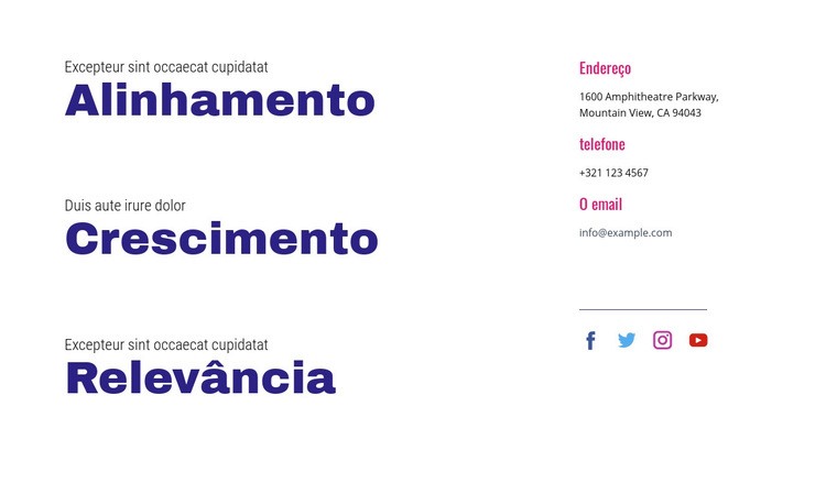 Alinhamento, crescimento, relevância Construtor de sites HTML