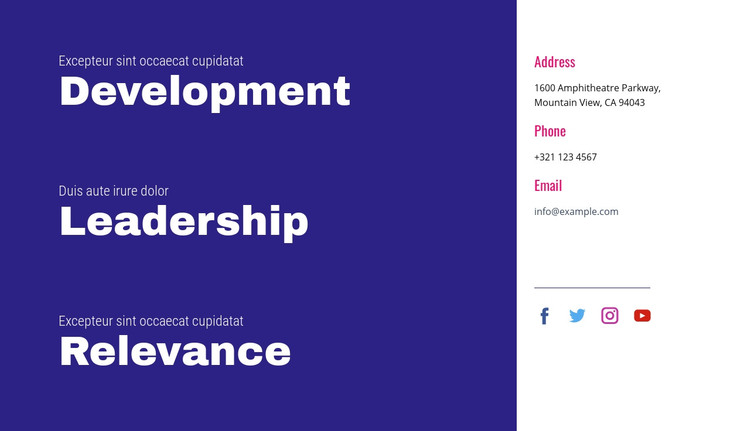 Development, leadership, relevance Homepage Design