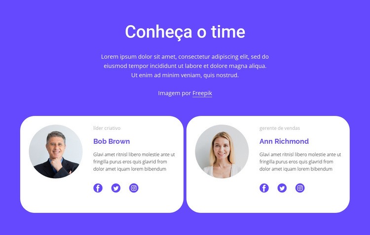 Conheça nosso incrível time Construtor de sites HTML