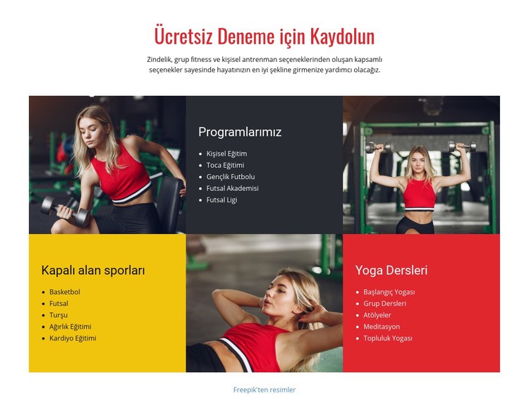 Her seviyeden sporcu için programlar Bir Sayfa Şablonu